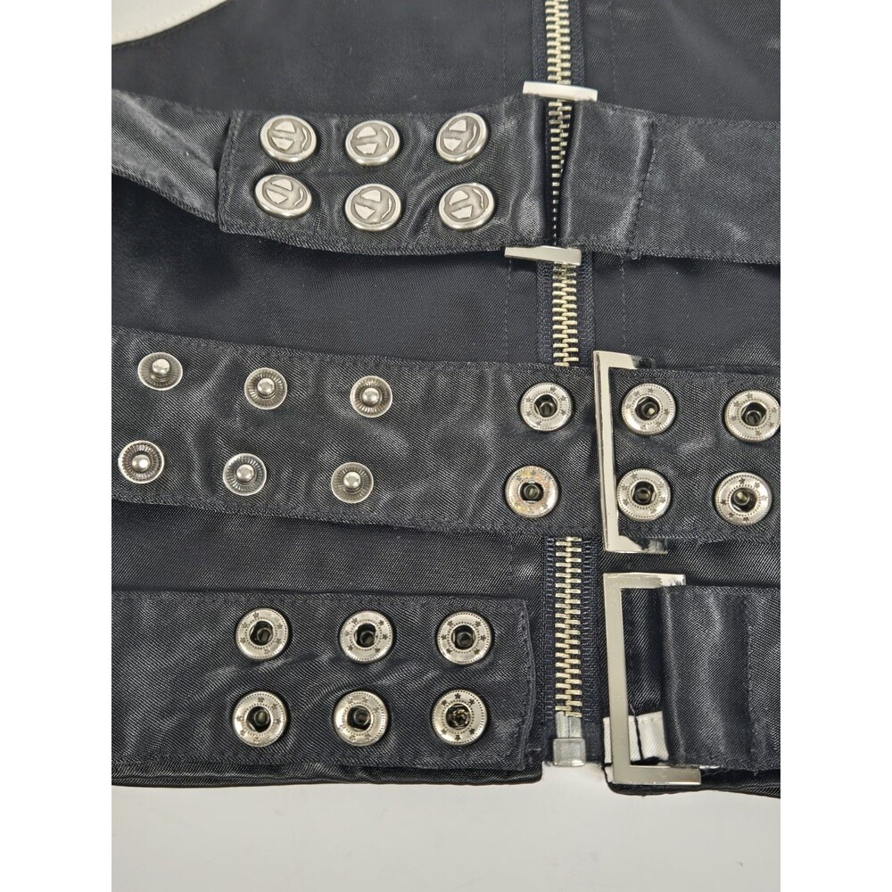 Indigo Red Black Satin Like Biker Cropped Jacket Grunge With Belt Buckles Size M - Picture 14 of 16